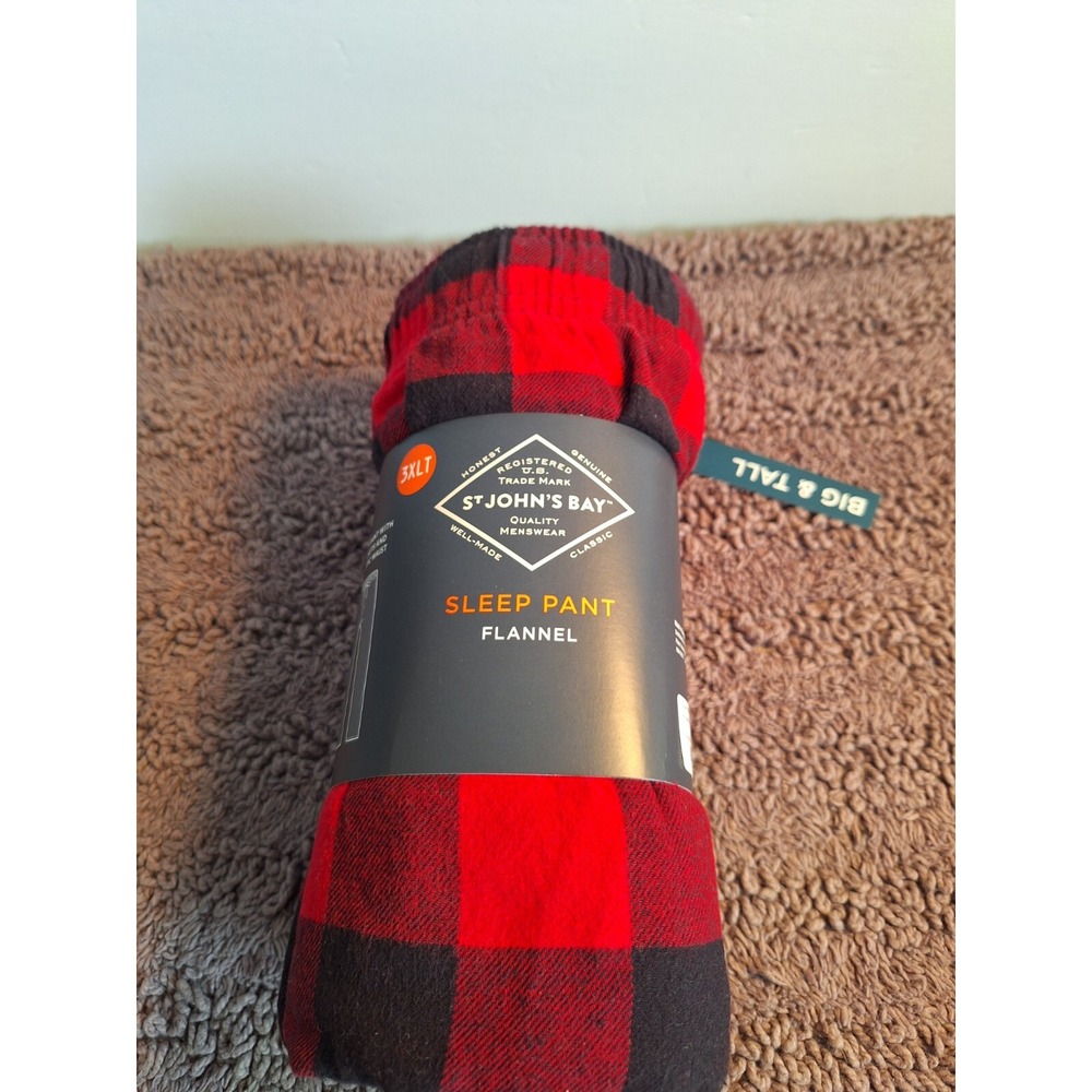 St John's Bay Mens 3XLT Big & Tall Red Black Buffalo Check‎  Sleep Athlesier